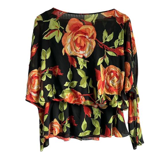 Vintage Kay Unger Size 6 100%‎ Silk Rose Floral Blouse Beaded Embroidered Blouse - Picture 5 of 7